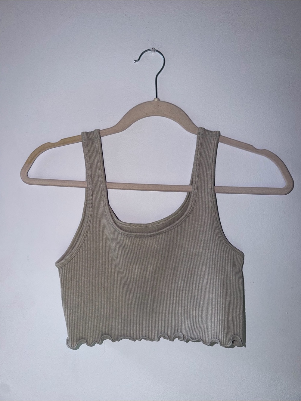 Ribbed Scoop Neck Crop Tank Top - Gray